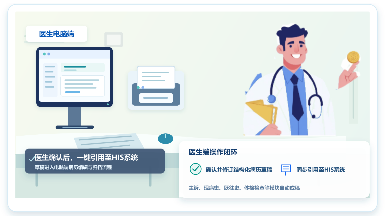医生端确认并引用病历草稿流程示意图